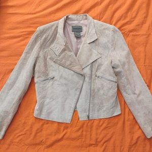 Brandon Thomas Women's Light Pink Fitted Leather Jacket with Folded Collar